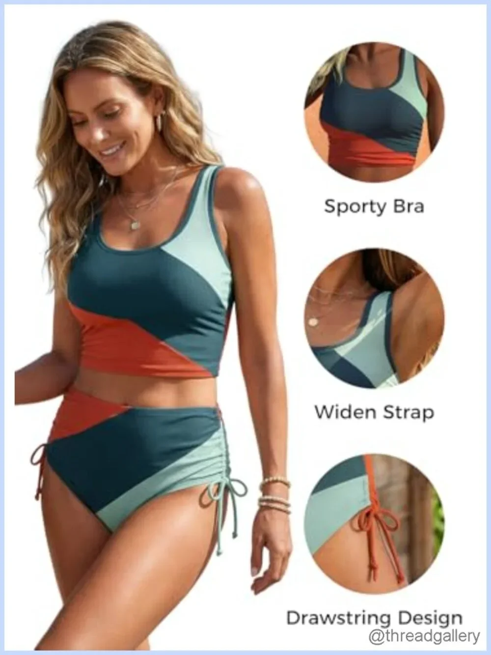 High Waisted Bikini Set 2 Piece Sporty Swimwear Racerback with Drawstring